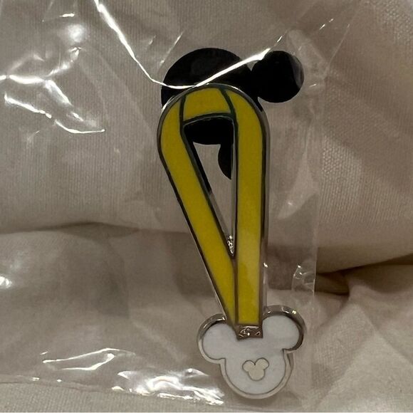 Disney Mickey Yellow and Pink Ribbon Lanyard Collectible Trading 2 Pins EUC - Picture 3 of 4